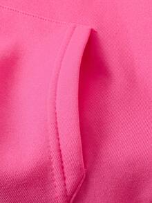 SHEIN EZwear 字母与汽车图案保暖内衬连帽衫 - 玫紅色 - 查看 4