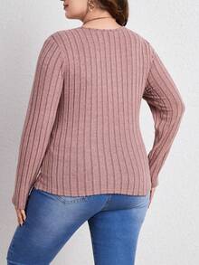 SHEIN Frenchy 大尺碼蕾絲邊 T 卹 - 藕粉色 - 查看 2