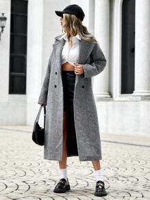 EURMUSE Women's Double-breasted Woolen Coat - Grey - View 6