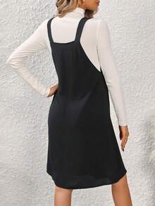 SHEIN Clasi Quý cô Màu thuần Xếp li Đầm ( Áo thun Không bao gồm ) - màu đen - Xem 2