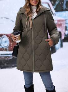 SHEIN LUNE Women's Hooded Padded Padded Coat Clothes Winter - Army Green - View 3