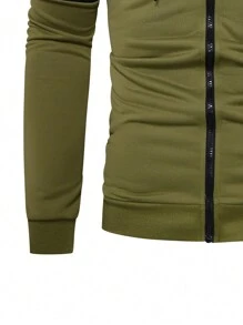 Aesthetic Post 男士字母圖案拼接帽衫外套和運動長褲兩件套 - 軍綠色 - 查看 3