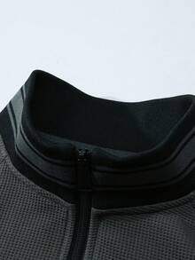 男士字母條紋立領拉鍊夾克和褲子 - 灰色 - 查看 9