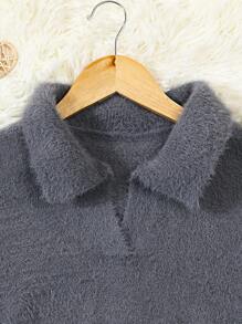 Teenagers' Furry Turtleneck Pullover Sweater - Grey - View 4