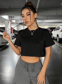 SHEIN PETITE 鏈條細節露背T恤 - 黑色 - 查看 3