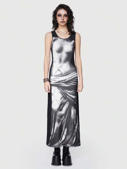 Grunge Punk Body Print Sleeveless Dress