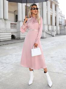 SHEIN Privé 女款立領長袖連衣裙