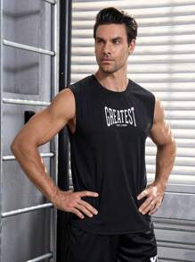 Manfinity Sport Corelite Boyfriend Style Men's Letter Print Sports Tank Top Workout Tops - Black - View 4