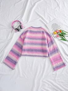 SHEIN EZwear Women's Long Sleeve Round Neck Ombre Sweater