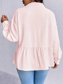 SHEIN LUNE Plus Size Women'S Drop Shoulder Ruffle Hem Blouse - Pink - View 2