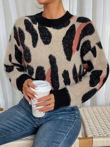 SHEIN LUNE 圖形圖案落肩袖套頭毛衣