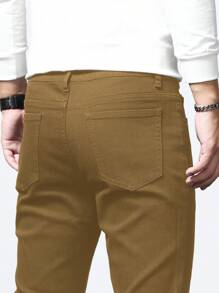 Manfinity Homme Nam Thon gọn Màu Khaki Denim Quần jean - Màu Khaki - Xem 5