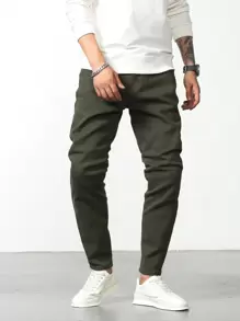 Manfinity Homme 男士棉斜口袋牛仔褲 - 軍綠色 - 查看 8