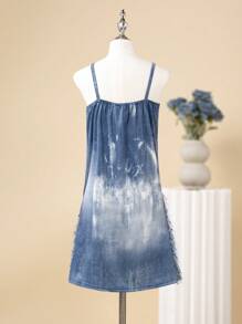 SHEIN Tween Girl Denim Effect Strap Dress - Blue - View 2