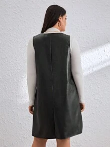 SHEIN Essnce Women's Plus Size Single Breasted Suspender Dress - Black - View 2