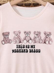 Girls' Flame Retardant Bear Family Print Nightdress - Apricot - View 6