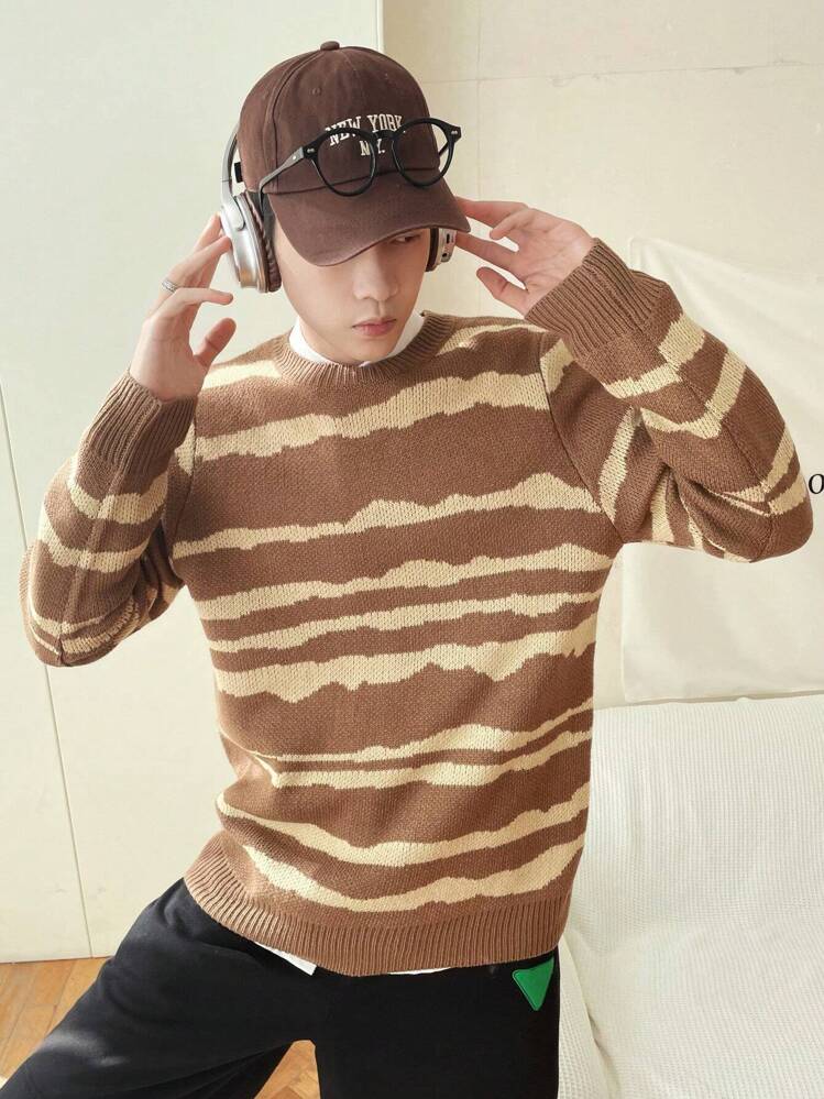 Manfinity Hypemode Men's Round Neck Striped Long Sleeve Sweater - Multicolor - View 6
