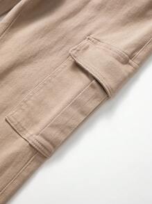 Manfinity Roughcore Men's Flip Pocket Denim Jeans Plain Slim Fit Khaki Cargo Jeans, For Husband, Boyfriend Gifts, Men Cargo Pants, Khaki Cargo Pants, Men Khaki Pants