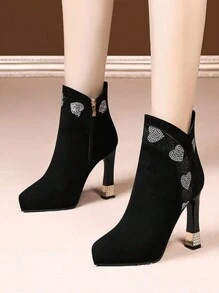 Của phụ nữ Thời trang Pha lê Trang trí Cao gót Giày ống Ankle , Đen Da lộn , Gợi cảm Và Sành điệu - màu đen - Xem 4