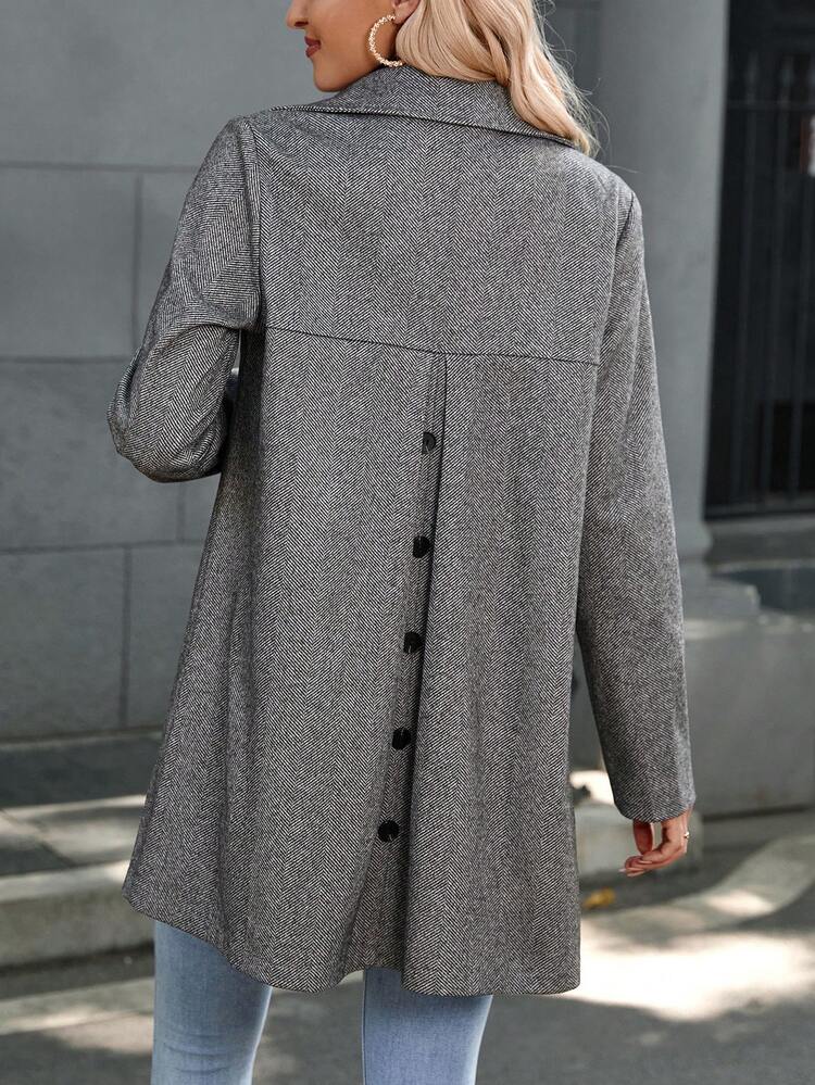 Fold Pleated Back Button Up Overcoat