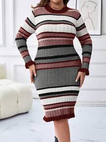SHEIN LUNE Hơn Mẫu sọc Đầm Áo len - Nhiều màu - Xem 5