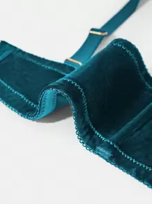 LUVLETTE Plus Lingerie Lounge Curve Velvet Lace Plunge Lightly Lined Bra - Dark Green - View 11