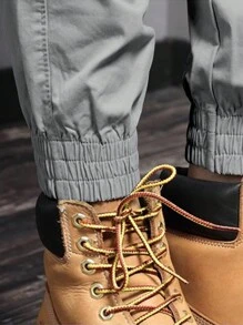 Manfinity Homme Men's Cargo Pants With Side Pockets And Elastic Cuffs, For Fall - Light Grey - View 7