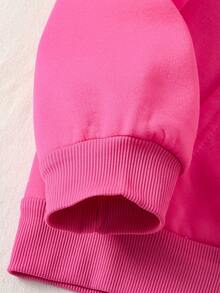 SHEIN EZwear 字母与汽车图案保暖内衬连帽衫 - 玫紅色 - 查看 5