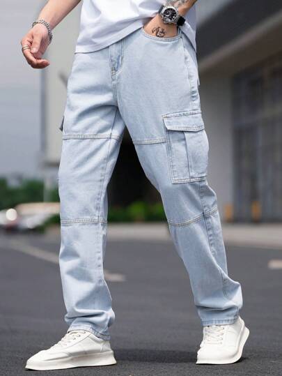 Our Guys Flap Pocket Side Drawstring Waist Cargo Jeans is
