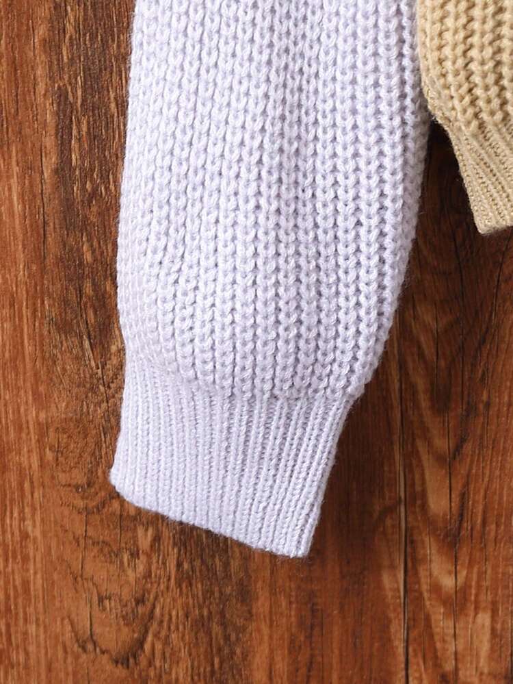 Tween Girl Color Block Drop Shoulder Sweater