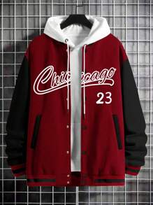 Manfinity Homme Men's Long Sleeve Letter Print Color-Block Baseball Jacket, Men's Long Sleeve Varsity Jacket, Red Varsity Jacket, Fall - Multicolor - View 5