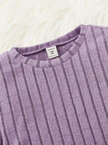 SHEIN Áo thun dài tay cổ tròn cổ điển có nếp gấp bên hông cho bé gái Tween - Màu tím - Xem 4