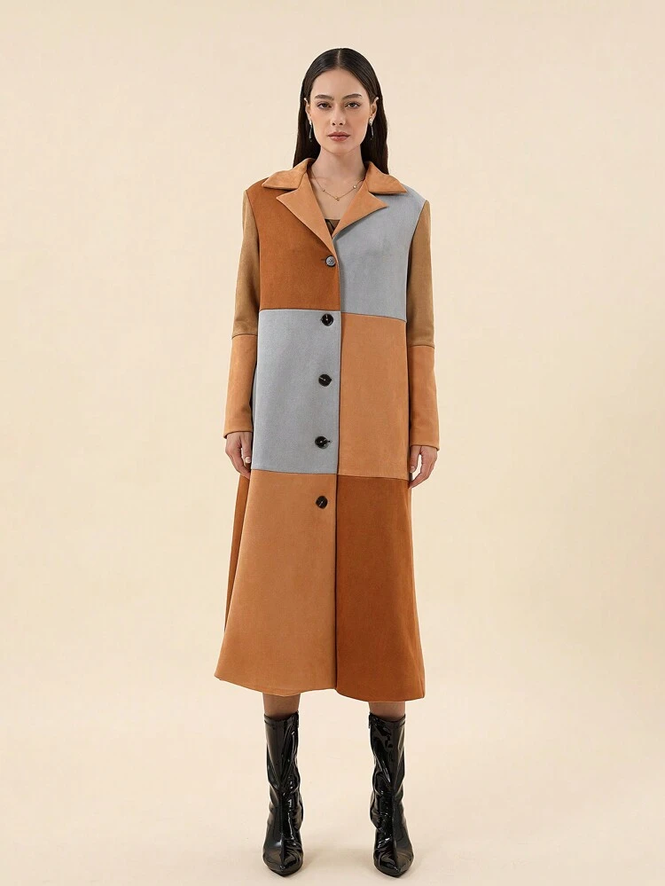 Colorblock Button Front Coat