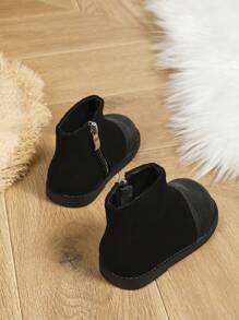 Girls' British Style Black Boots With Side Zipper For Autumn & Winter, Concise & Flat Short Boots