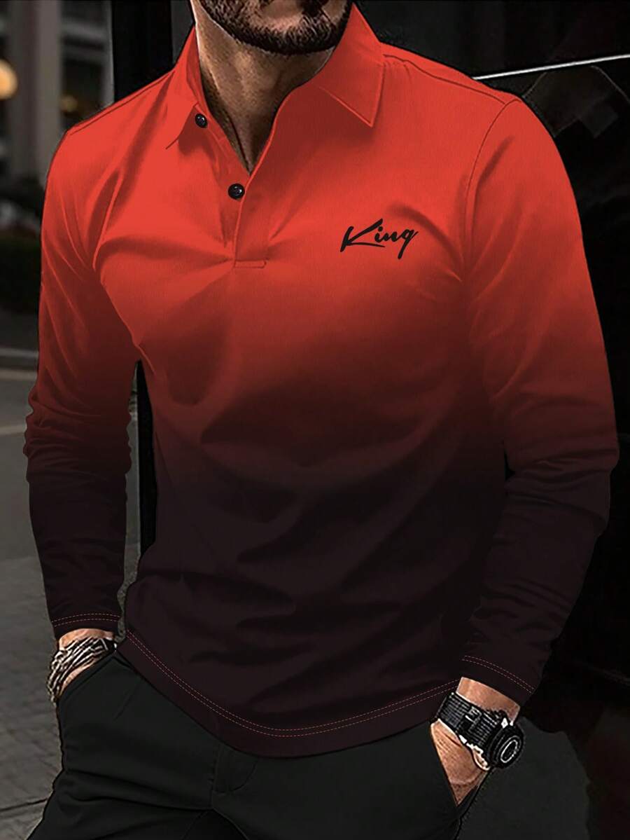 Manfinity Homme 男士字母圖案漸層POLO衫 - 彩色 - 查看 1