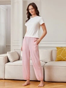 Women's Letter Printed Lounge Pants - Pink - View 8