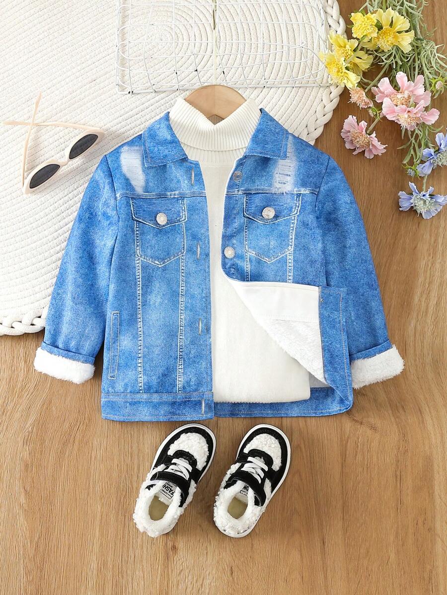 SHEIN Áo khoác lót giữ nhiệt thông thường cho bé gái cho mùa thu đông - Màu xanh lam - Xem 1