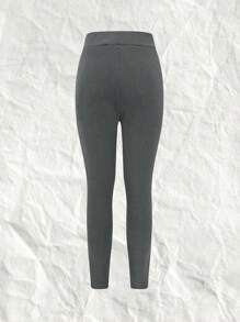 SHEIN EZwear Quần legging dệt kim lót nhiệt - Màu xám đen - Xem 2