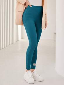 Mulvari 文字拼布長打底褲 - 水鴨藍 - 查看 4