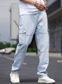 Manfinity Homme Men's Side Pocket Cargo Denim Jeans - Light Wash - View 1