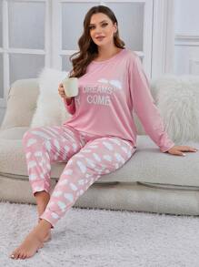 Conjunto De Pijama Plus Size Cloud Print