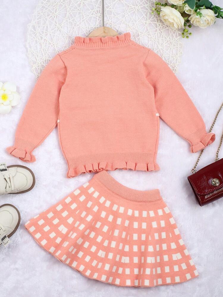 Baby Girls' Ruffle Hem Detail Cardigan And Knit Skirt Set
