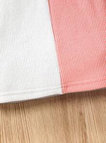 SHEIN Young Girl Color Block Mock Neck Belted Dress - Pink - View 6