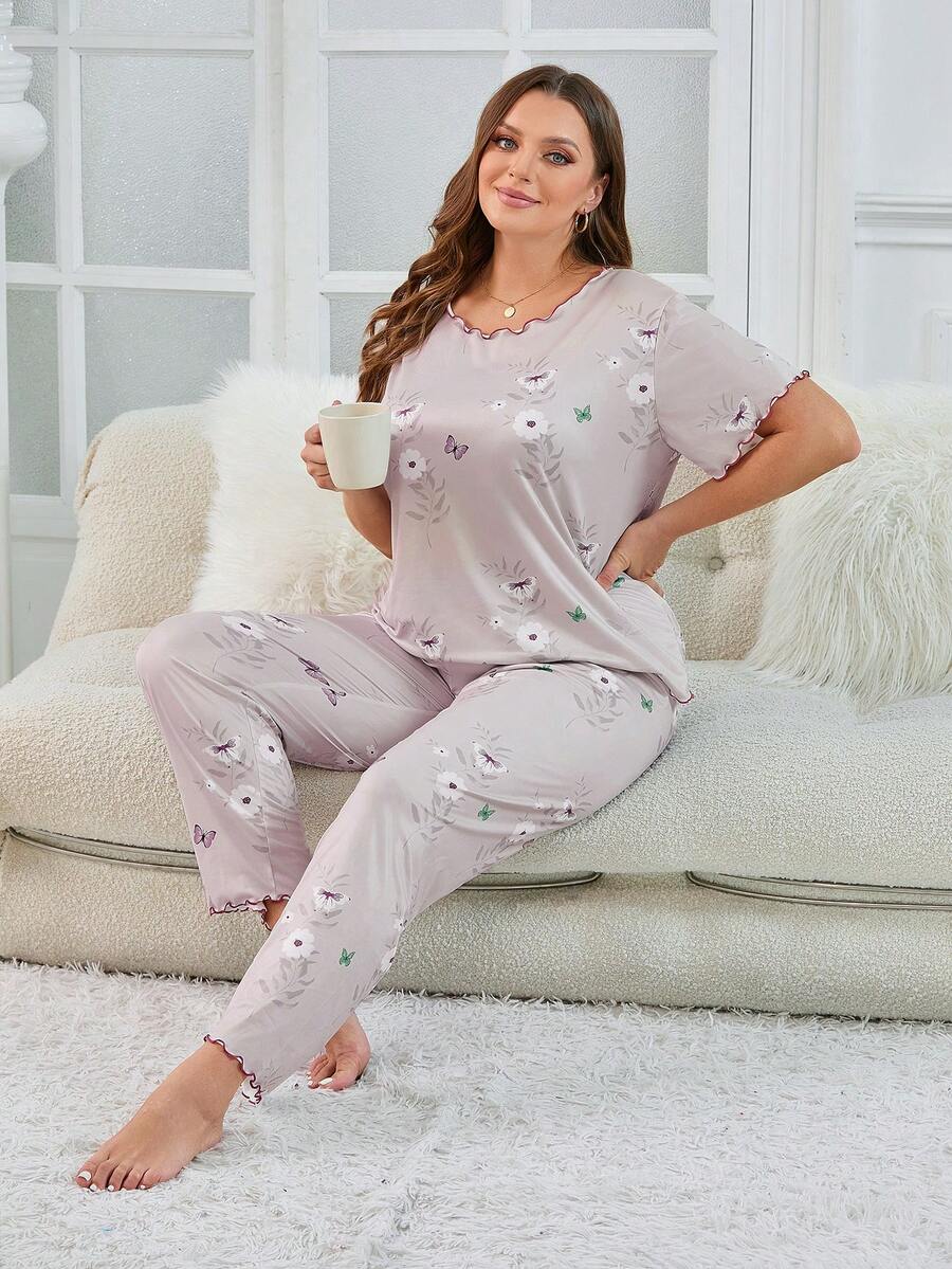 Hơn In hoa Ren Mộc nhĩ Bộ PJ - Màu tím hoa cà - Xem 1
