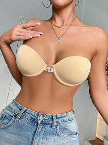 實心自粘無肩帶胸罩 - 杏色 - 查看 6