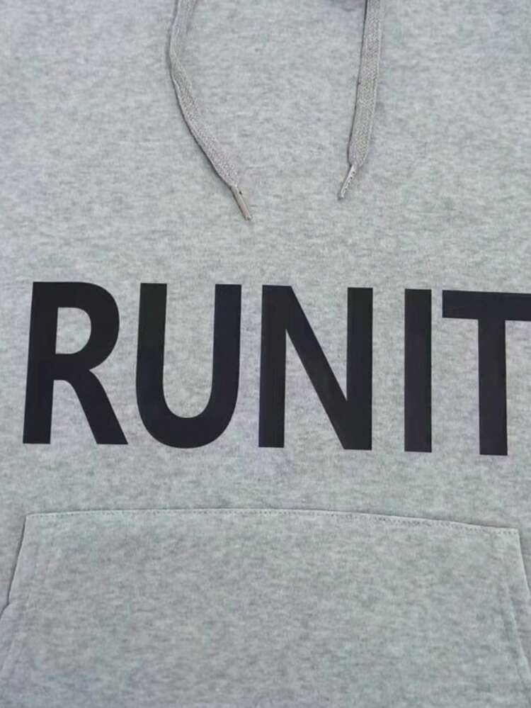 Men's Letter Print Drawstring Hooded Sports Sweatshirt Men Sweatshirt