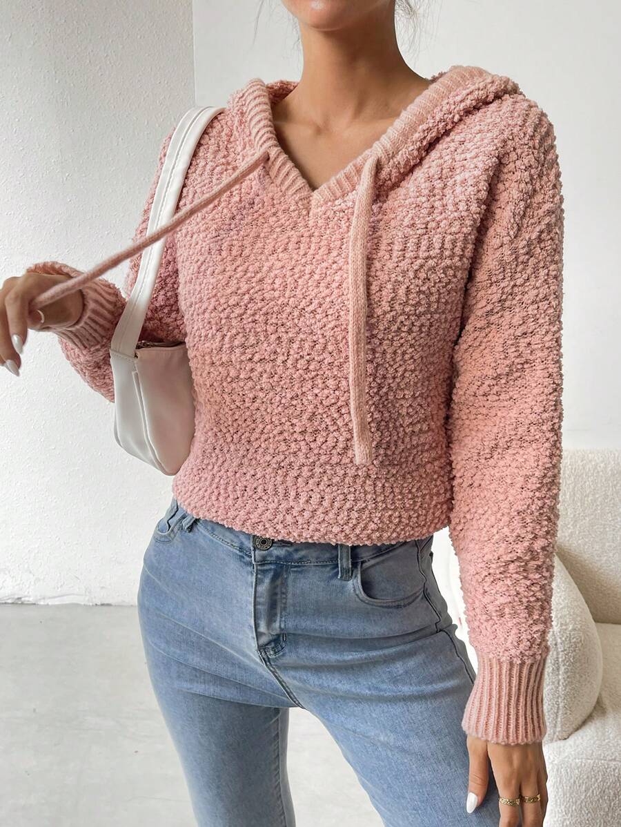 SHEIN Essnce 女性抽繩連帽套頭毛衣 - 粉色 - 查看 1