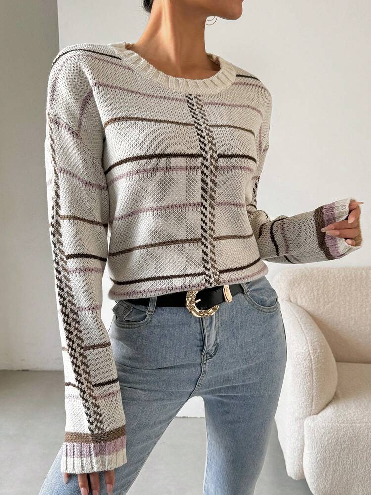Women's Striped Sweater Pullover Knit Pullover Fall Winter Sweater