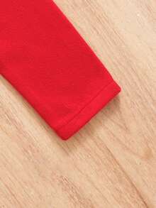 Little Girls' Butterfly Decorated Top And Solid Color Dress Set - Red - View 8