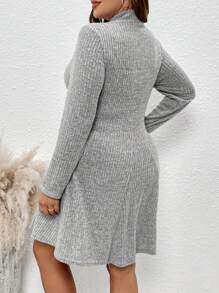 SHEIN LUNE Plus Size Half High Neck Long Dress - Grey - View 2